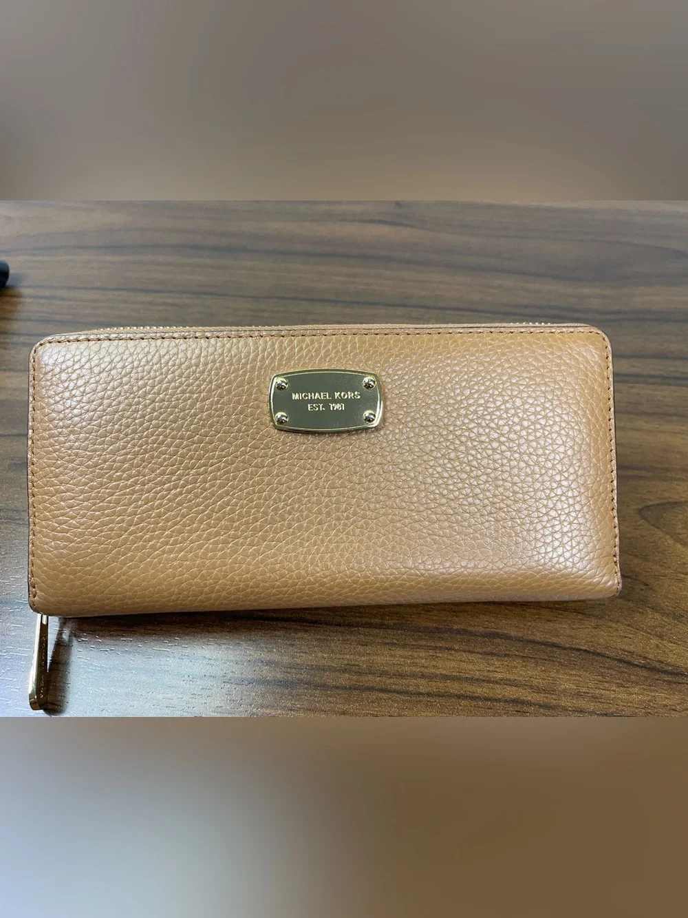 Michael Kors Tan Leather Wallet with Gold Plaque